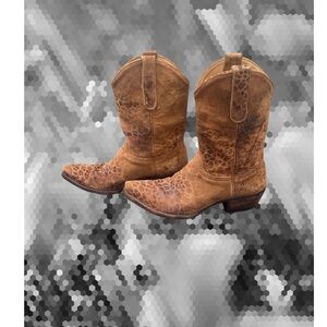 Old Gringo Tan, Brown, Black Leather Cowboy Boots Animal Print 8 ½ B